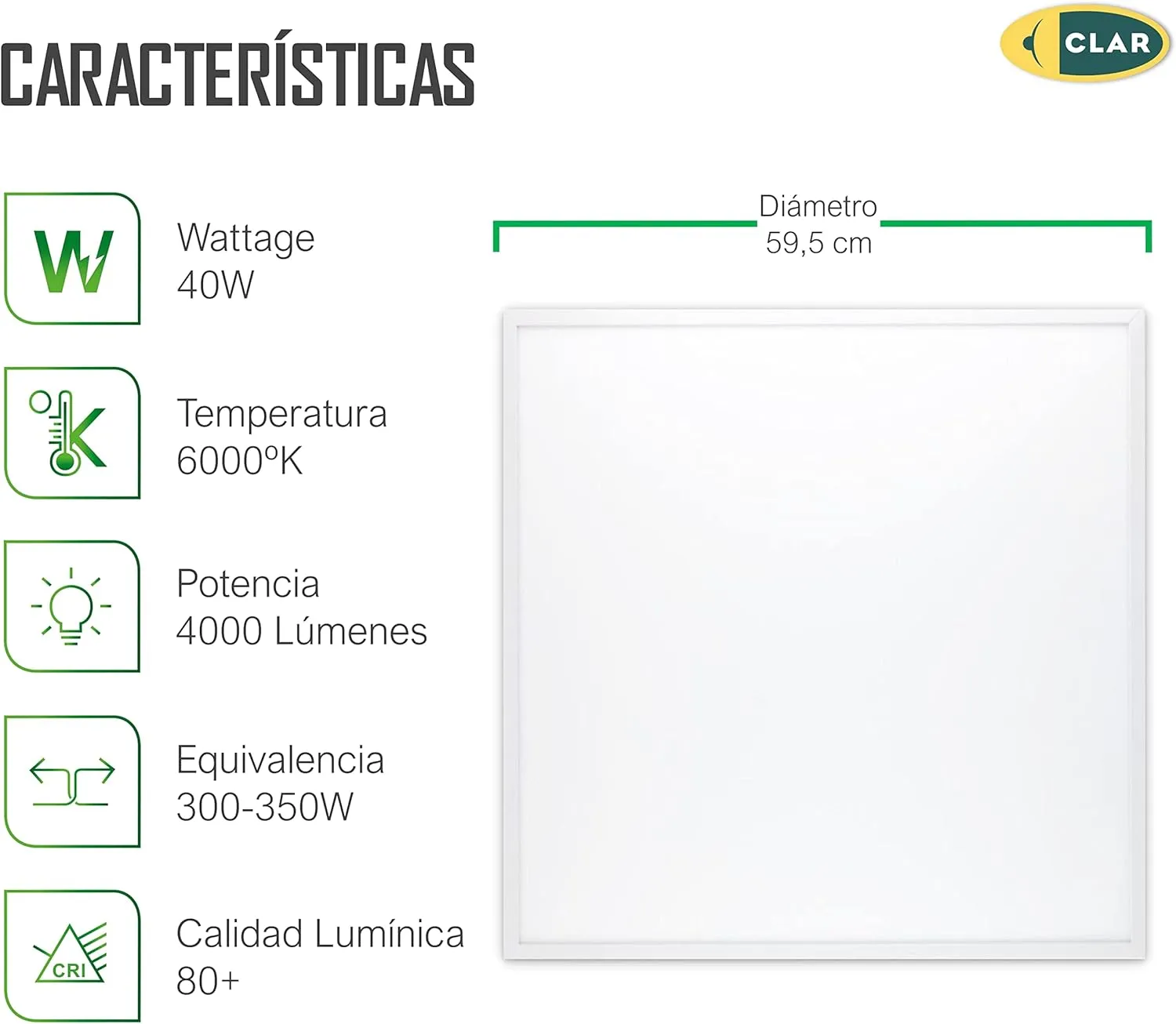 CLAR HYBEC - Panel LED 60x60 cm 40W, Focos LED Interior Techo, Placas Techo Desmontable, Placa LED 60x60 Techo, Pantalla LED 60x