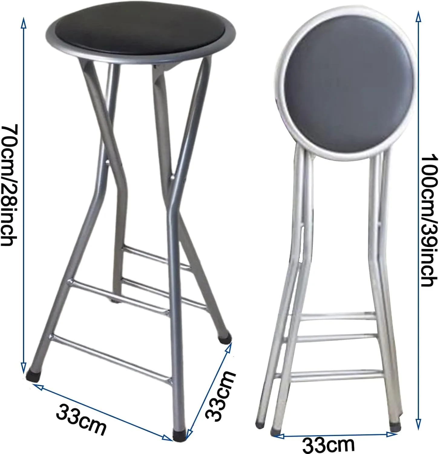 Taburete plegable portátil para adultos, asiento acolchado redondo sin respaldo con marco de metal, ideal para exteriores e inte